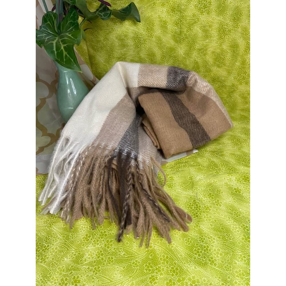 Soft Neutral Pashmina Scarf / Wrap 🤎 Cream Taupe Brown Fringe